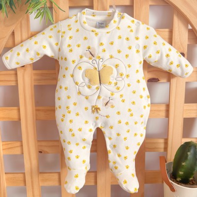 Macacão Malha Trape Zape - Borboleta e Borboletinhas - Off White e Amarelo